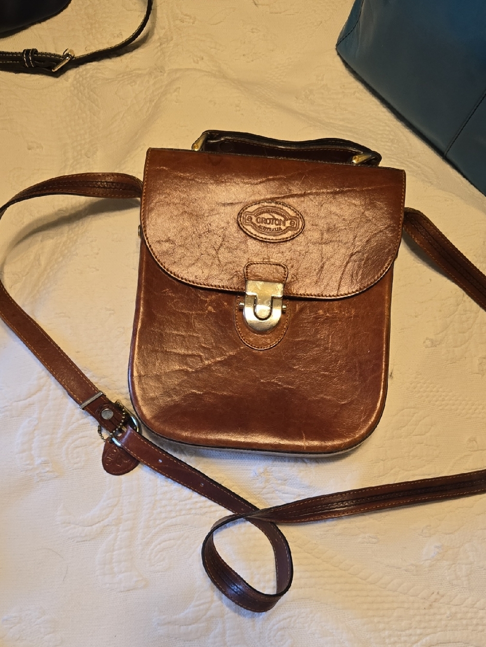 Oroton Brown Leather Crossbody Bag